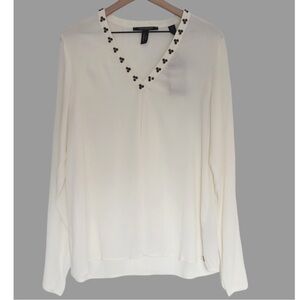 Scotch & Soda Vagabond Voyage Ivory Crepe Beaded long sleeve blouse Medium